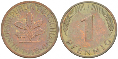 ФРГ 1 ПФЕННИГ 1978 J KM 105 J 380 сталь плакированная медью 3718-225