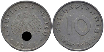 ГЕРМАНИЯ 10 РЕЙХСПФЕННИГОВ 1941 F KM 101, J. 371 цинк 4401-746