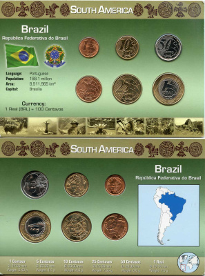 Бразилия набор из 6 монет 2004-2005 серия страны мира UNC 3-6-6-27