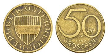 Австрия 50 грошей 1960 KM 2885 алюминиевая бронза 4160-1044
