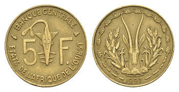 Западная Африка (BCEAO) 5 франков 1997 Центральный банк государств Западной Африки KM 2a медь алюминий никель 4643-749