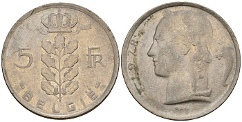 Бельгия 5 франков 1978 Belgie, Бодуэн I (1951-1993) KM 135 медно-никель 4398-141