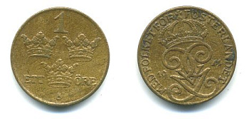 ШВЕЦИЯ 1 ЭРЕ 1941 KM 777.2 бронза 04-933