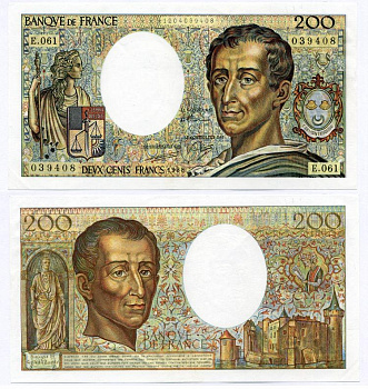 ФРАНЦИЯ 200 ФРАНКОВ 1988 Pick 155с бумага аUNC 7486-17-1-2