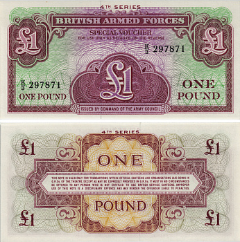 АНГЛИЯ 1 ФУНТ 1962 ЧЕРВЕРТАЯ СЕРИЯ, ДЛЯ ВООРУЖЕННЫХ СИЛ Pick M36 бумага UNC (ПРЕСС) 8605-27-2-1