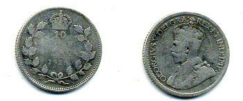 Канада 10 центов 1928 Георг V (1910-1936) KM 23a серебро     46-1134