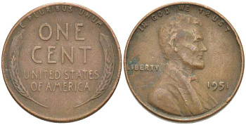 США 1 ЦЕНТ 1951 ЛИНКОЛЬН KM А132 медь цинк 218-545