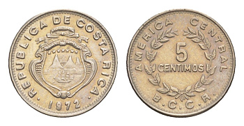 Коста-Рика 5 сентимо 1972 KM 184.3 медно-никель UNC 4644-324