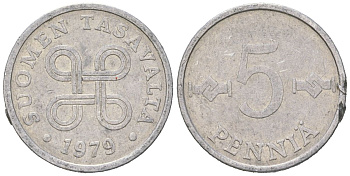 Финляндия 5 пенни 1979 KM 45a алюминий 99-962