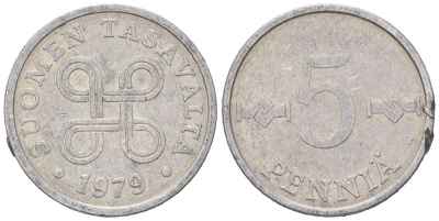 Финляндия 5 пенни 1979 KM 45a алюминий 99-962