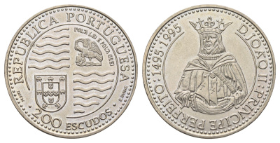 Португалия 200 эскудо 1995 500 лет со дня смерти короля Жуана II Совершенного KM 673 медно-никель UNC 118-332