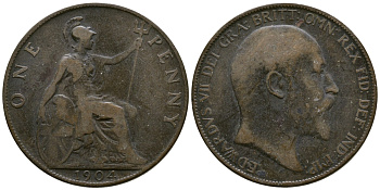 Великобритания 1 пенни 1904 Эдуард VII (1901-1910) KM 794.2, Spink 3990 бронза 37-933