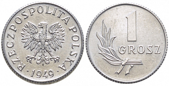 ПОЛЬША 1 ГРОШ 1949 KM 39 алюминий UNC 105-1215
