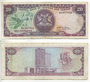 Тринидад и Тобаго 20 долларов 1985 ПОДПИСЬ 7 Pick 39d бумага 3295-117-1