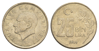 Турция 25000 лир 1999 Кемаль Ататюрк KM 1041 медь цинк никель 4648-921