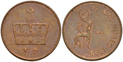 Норвегия 50 эре 1998 Харальд V (1991- ) KM 460 бронза 4154-825