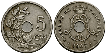 Бельгия 5 сантимов 1904 Belgique KM 54 медно-никель 4173-355