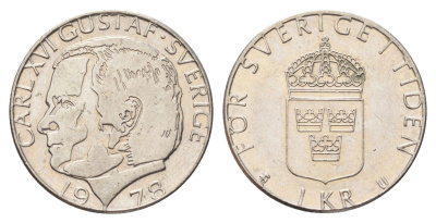 Швеция 1 крона 1978 U, Карл XVI Густав (1973- ) KM 852 медь плакированная медно-никелем 4704-313