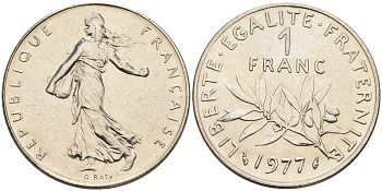 Франция 1 франк 1977 сеятель KM 925.1, LE FRANC 226.22 никель      4603-126
