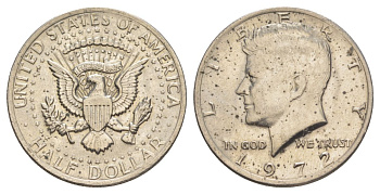 США 1/2 доллара (50 центов) 1972 Джон Кеннеди KM 202b медь плакированная медно-никелем aUNC 4140-726