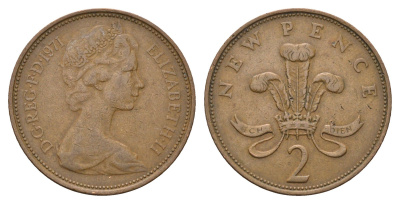 Великобритания 2 пенса 1971 Елизавета II (1952-2022) KM 916, Spink 4235 (C1) бронза 4637-1222