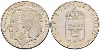 Швеция 1 крона 1978 Карл XVI Густав (1973- ) KM 852 медь плакированная медно-никелем 77-641