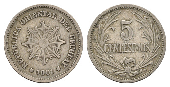 Уругвай 5 сентесимо 1901 KM 21 медно-никель 4675-634