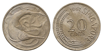 Сингапур 20 центов 1967 KM 4 медно-никель BU 4671-415