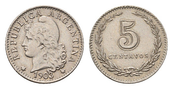 Аргентина 5 сентаво 1903 KM 34 медно-никель 4674-1015