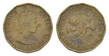 Нигерия 3 пенса 1959 KM 3 никель латунь 4643-651