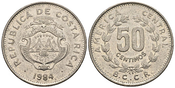 Коста-Рика 50 сентимо 1984 KM 09.2 никель сталь 4516-236