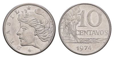 Бразилия 10 сентаво 1974 KM 578.1a нержавеющая сталь UNC 4655-1064
