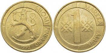 ФИНЛЯНДИЯ 1 МАРКА 1993 M KM 76 алюминиевая бронза 4448-331