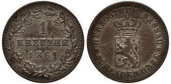 Нассау 1 крейцер 1861 KM 55 серебро 1517-611