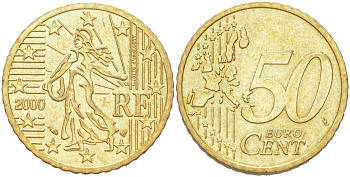 Франция 50 евроцентов 2000 KM 1287 нордик UNC 4126-115