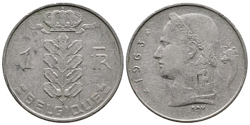 Бельгия 1 франк 1963 Belgique, Бодуэн I (1951-1993) KM 142.1 медно-никель 4382-954