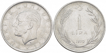 Турция 1 лира 1970 Мустафа Кемаль Ататюрк KM 889а.2 нержавеющая сталь 4529-1241