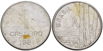 Бразилия 1 крузейро 1981 сахарный тростник KM 590 нержавеющая сталь 51-1834