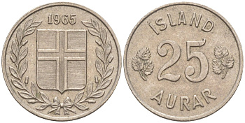 Исландия 25 эйре 1965 KM 11 медно-никель 187-367