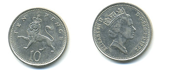Великобритания 10 пенсов 1992 Елизавета II (1952-2022) KM 938b, Spink 4367 (F4) медно-никель 59-524