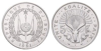 Джибути 5 франков 1991 KM 22 алюминий UNC 4672-135