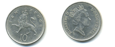 Великобритания 10 пенсов 1992 Елизавета II (1952-2022) KM 938b, Spink 4367 (F4) медно-никель 59-524