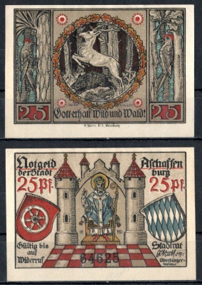 Ашаффенбург (Бавария) 25 пфеннигов 1920 Mehl Grabowski A28.6b бумага UNC (пресс) 7556-41-1-1