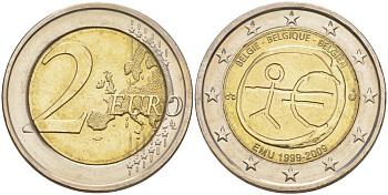 Бельгия 2 евро 2009 10 лет монетарной политики ЕС (EMU) и введения евро KM 282 биметалл UNC 4111-641