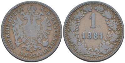 АВСТРИЯ 1 КРЕЙЦЕР 1881 КК KM 2186 медь 3309-922