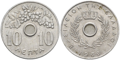 Греция 10 лепт 1966 KM 78 алюминий 4142-445