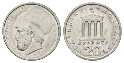Греция 20 драхм 1984 Перикл, пантеон KM 133 медно-никель 4667-916