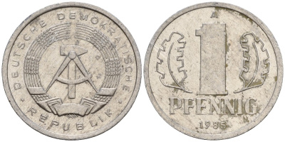 ГДР 1 пфенниг 1985 A KM 8.2 алюминий 188-1153
