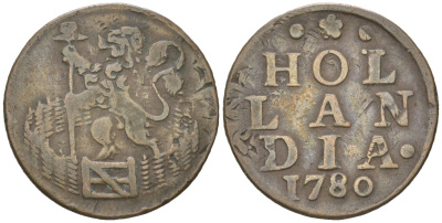 Нидерланды, Голландия 1 дуит 1780 Голландская республика KM 80 медь 4576-1044