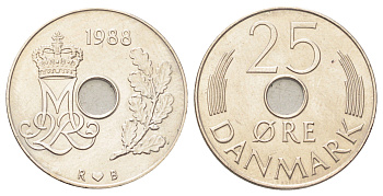 Дания 25 эре 1988 R;B, Маргрете II (1972-2024) KM 861 медно-никель UNC 190-717